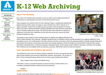 K-12 Web Archiving
